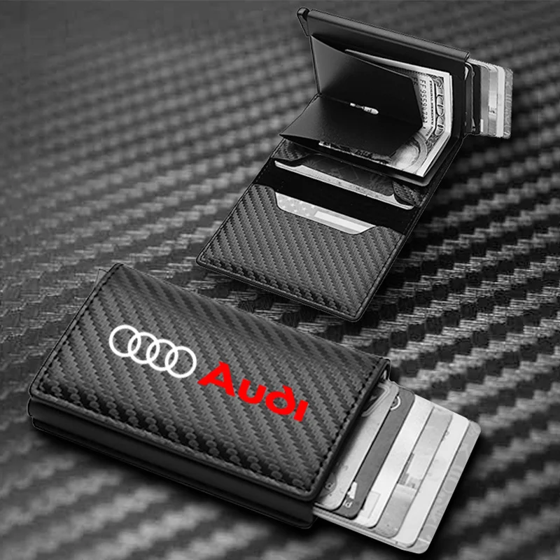 Carbon Fiber Leather Rfid Card Holder Pocket Men Wallets Money Bag For Audi A1 A3 8P 8V A4 A5 A6 A7 A8 Q3 Q5 Q7 Q8 Sline TT