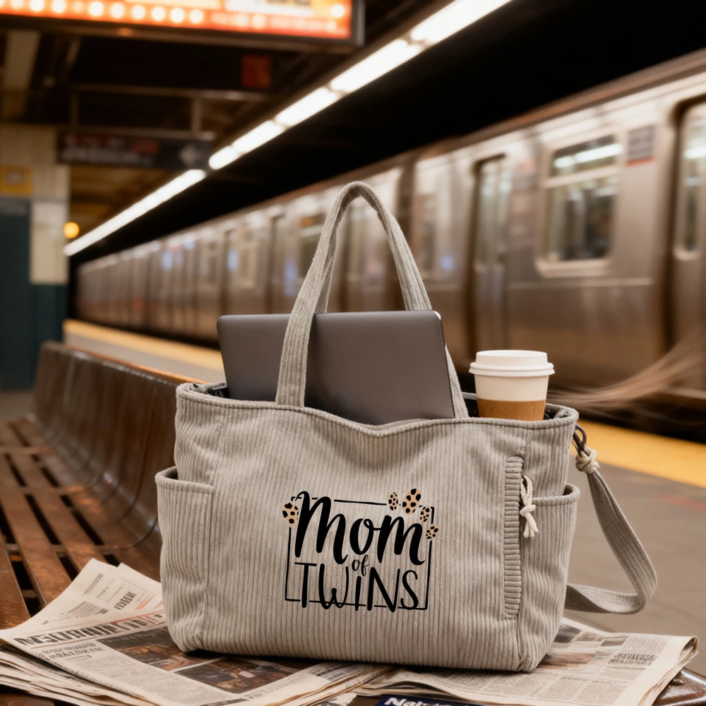 

Women's corduroy handbag Mom of Twins Tote Bag, Everyday Organizer, Perfect for Mother's Day, Birthday, Christmas, Office,Travel