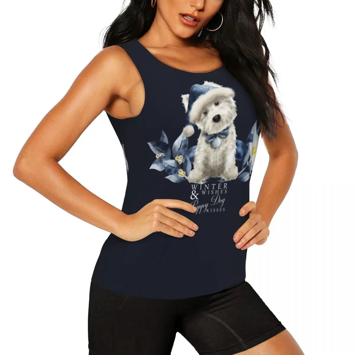 Custom Women's Cute West Highland White Terrier Dog Workout Yoga Shirt Quick Dry Westie Puppy Athletic Running Tank Tops