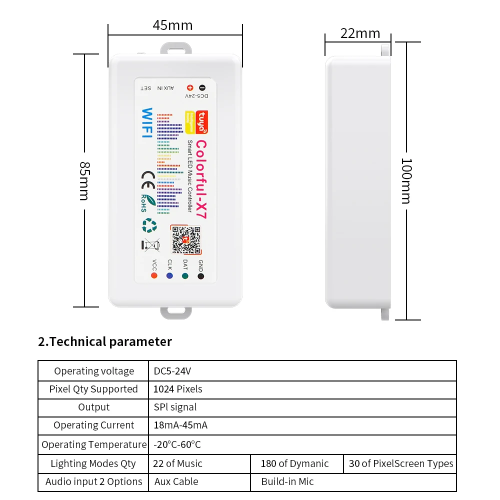 الملونة-X7 بلوتوث/واي فاي/زيجبي الذكية LED جهاز تحكم بالموسيقى إيقاع مزامنة بكسل الإضاءة لشريط WS2811 WS2801 WS2812B WS2815 #3