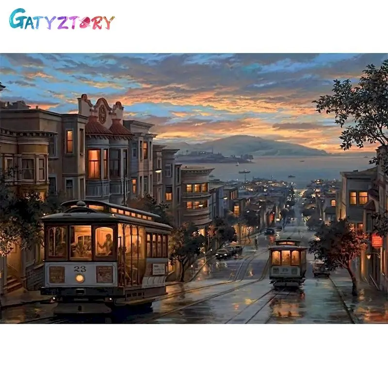 

GATYZTORY Diamond Painting With Frame Handmade Street Scenery Full Diamond Embroidery For Adults Cross Stitch Home Decors