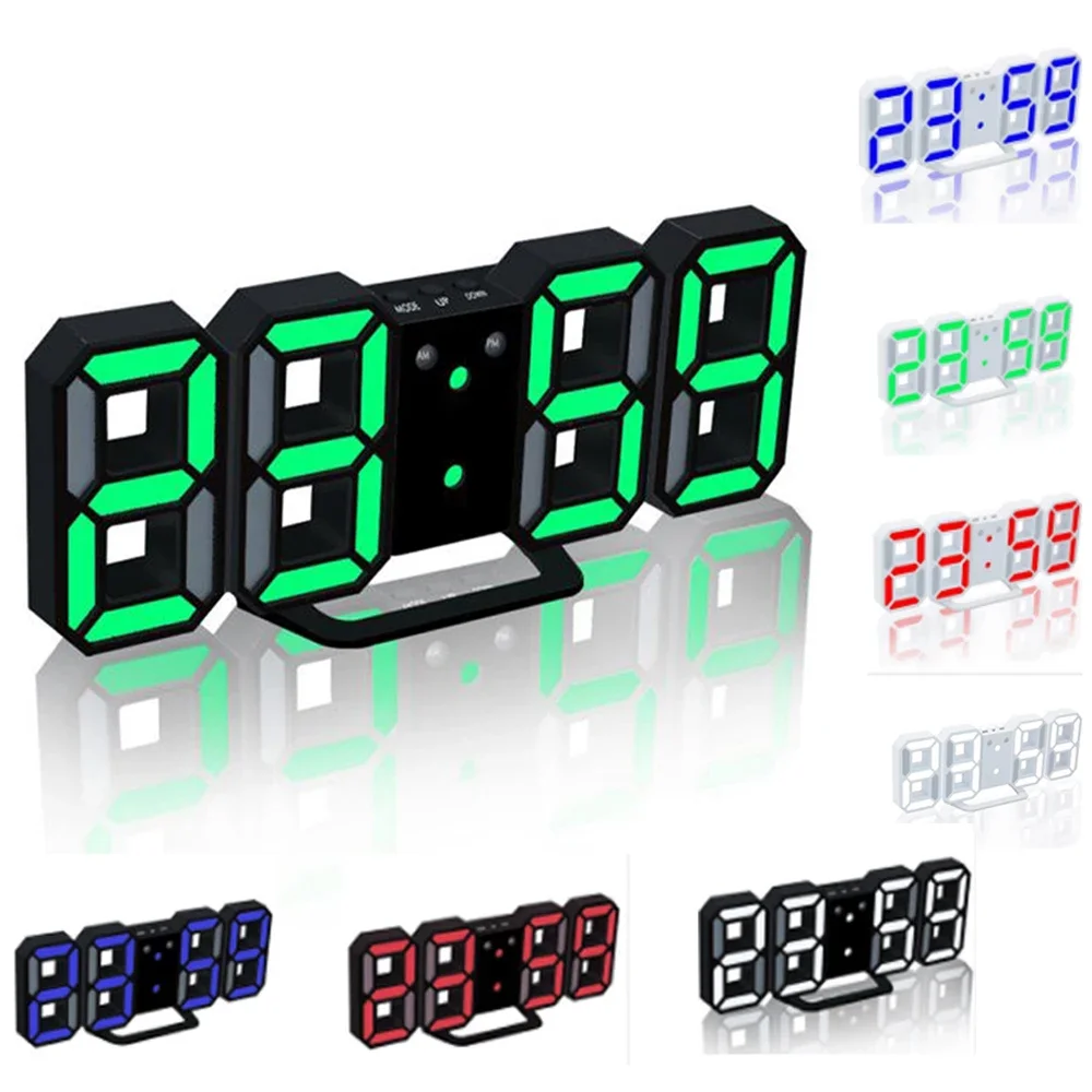 LED Wall Clock Digital Alarm Date Temperature Automatic Backlight Table Desktop Home Decoration Stand Hang Clocks 12/24 Display