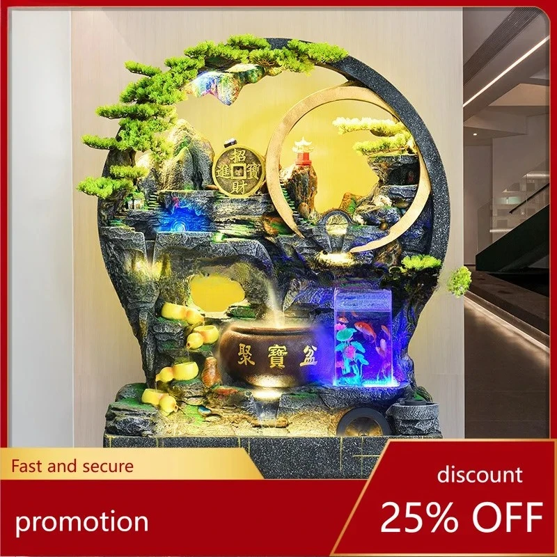 Artificial Mountain Water Fountain Indoor Living Room Floor Ornament Feng Shui Wheel Water Curtain Wall Water Screen