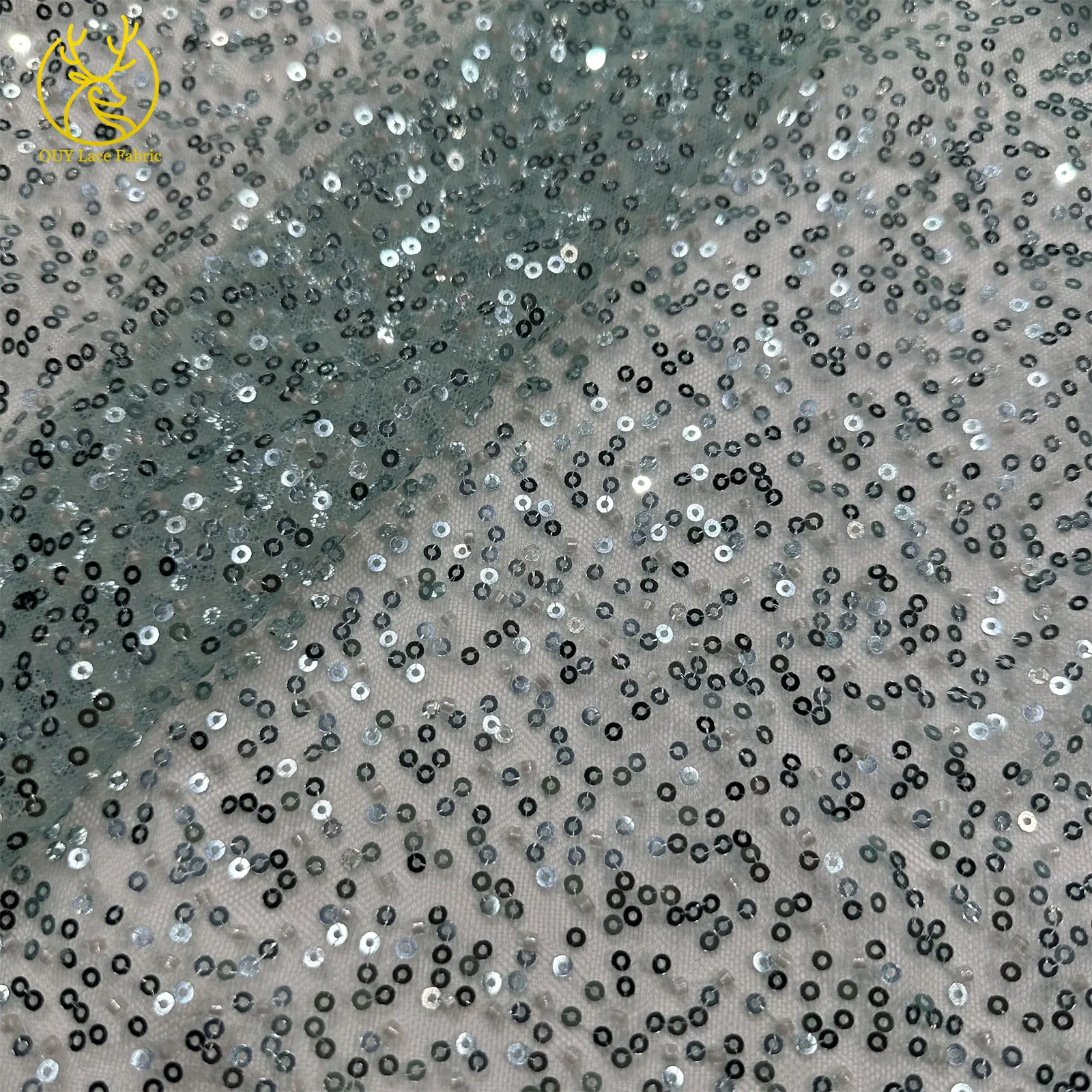 Großhandel Afrikanischer Perlen-Pailletten-Netzstoff 2026 Hochwertige Nigerianische Tüllspitze für Hochzeitskleider und Partykleider 5 Yards – Detail 5