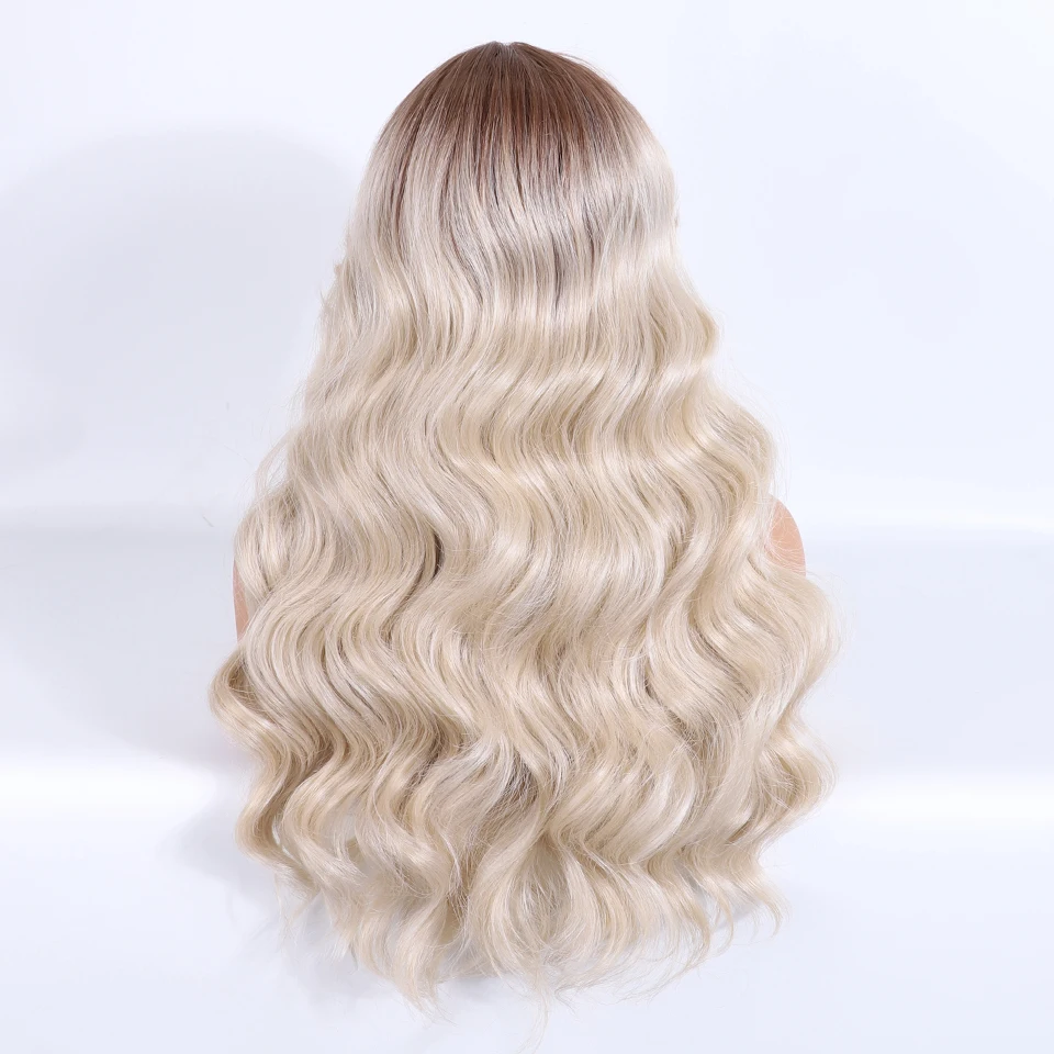 موضة المعبود 22 بوصة الجسم موجة الدانتيل الجبهة الباروكات الاصطناعية أومبير شقراء النبيذ الباروكات سهلة ارتداء الأبيض الاستخدام اليومي تأثيري الباروكات للنساء #2