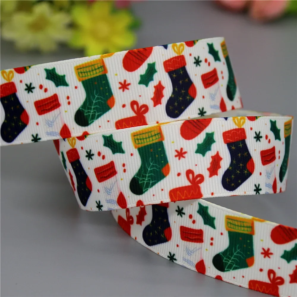 DUWES 50yards Christmas Santa Sock Printed Grosgrain Ribbon Akcesoria Nakrycia głowy Ozdoba Kołnierz DIY Szycie Rzemiosło D2442