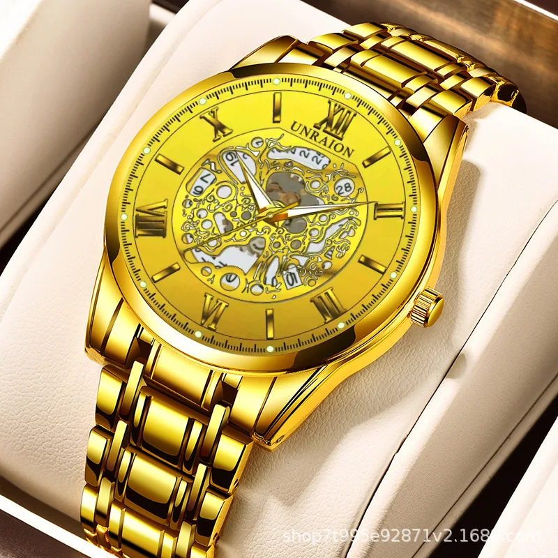 Hollow Out Men's Watch Calendar Night Light Business Waterproof Sports Roman Numeral Quartz Clock Waterproof Watches