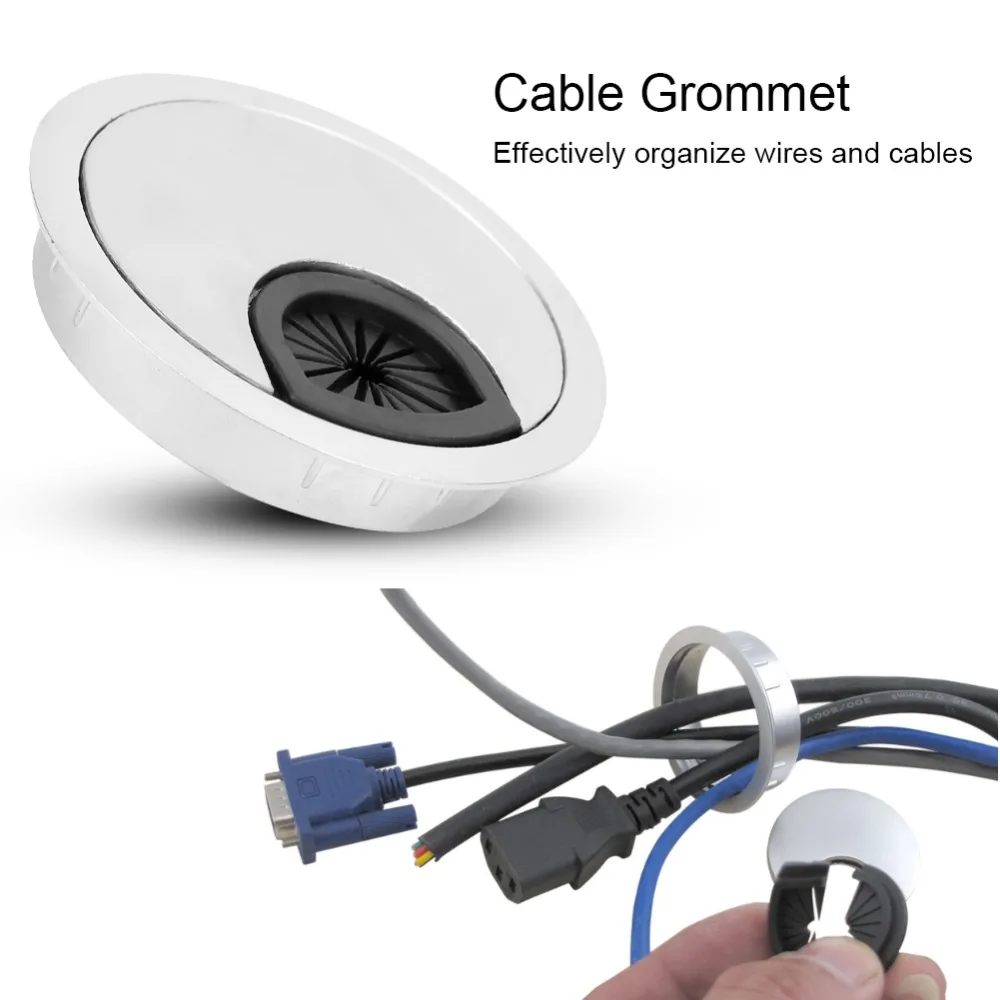 4pcs Durable 60mm Diameter Desk Grommet Zinc Alloy Round Cable Hole Cover Wire Cord Organizer Office