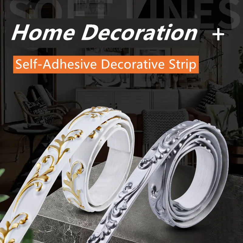 5M Self Adhesive Gypsum Soft line Mirror Mural With Edging Wall Cloth Home Decoration Ceiling Design Frame Beautiful Border Stri