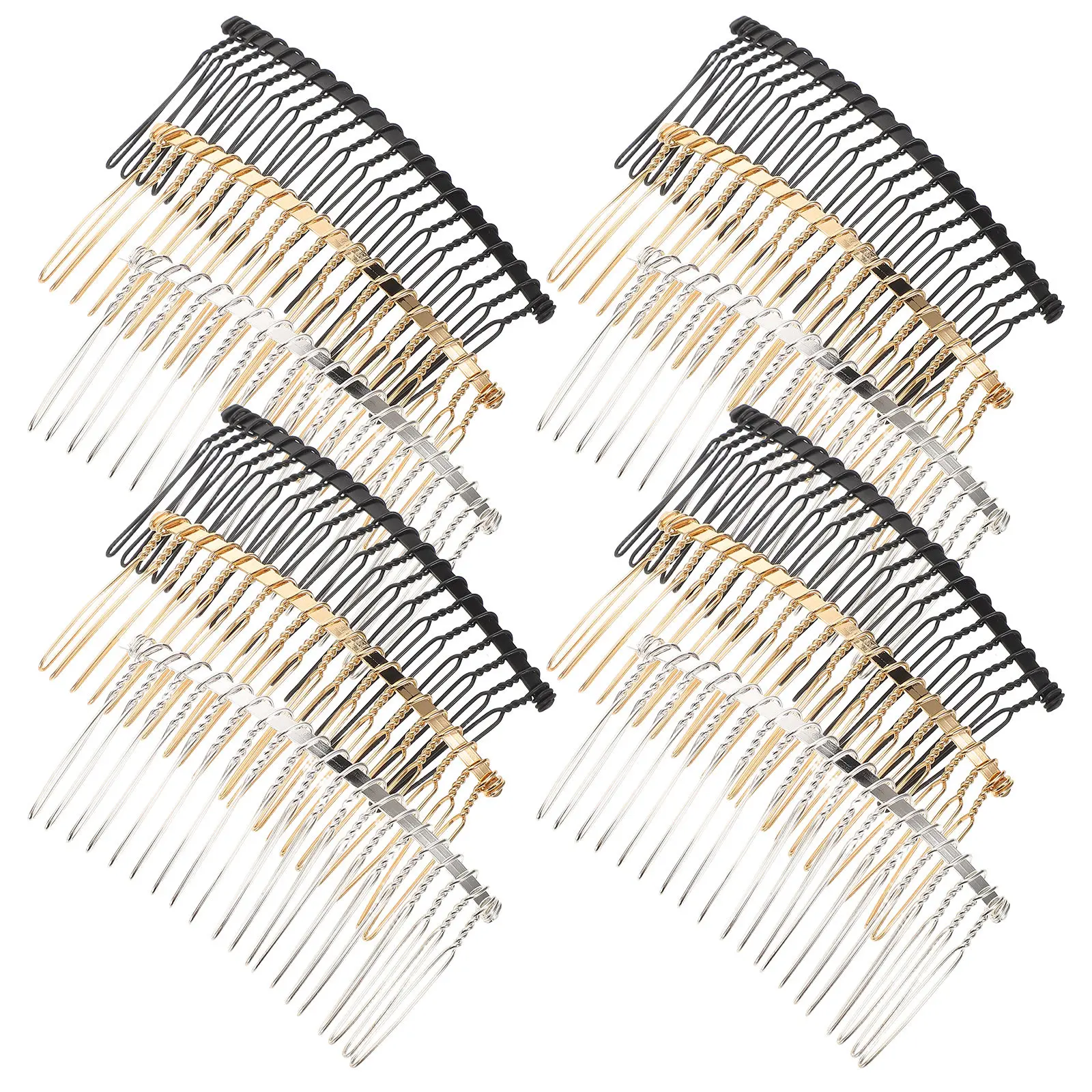 12Pcs Metal Hair Side Combs with 20 Fine Teeth, Matte Black/Gold/Silver, Vintage French Style for Bridal Veil & Updo