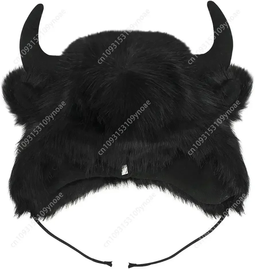 Cute Animal Horns Ears Winter Cap Plush Fur Warm Trapper Hat Man Women Viking Christmas Costume Gift Snow Ski Hats Outdoor Caps