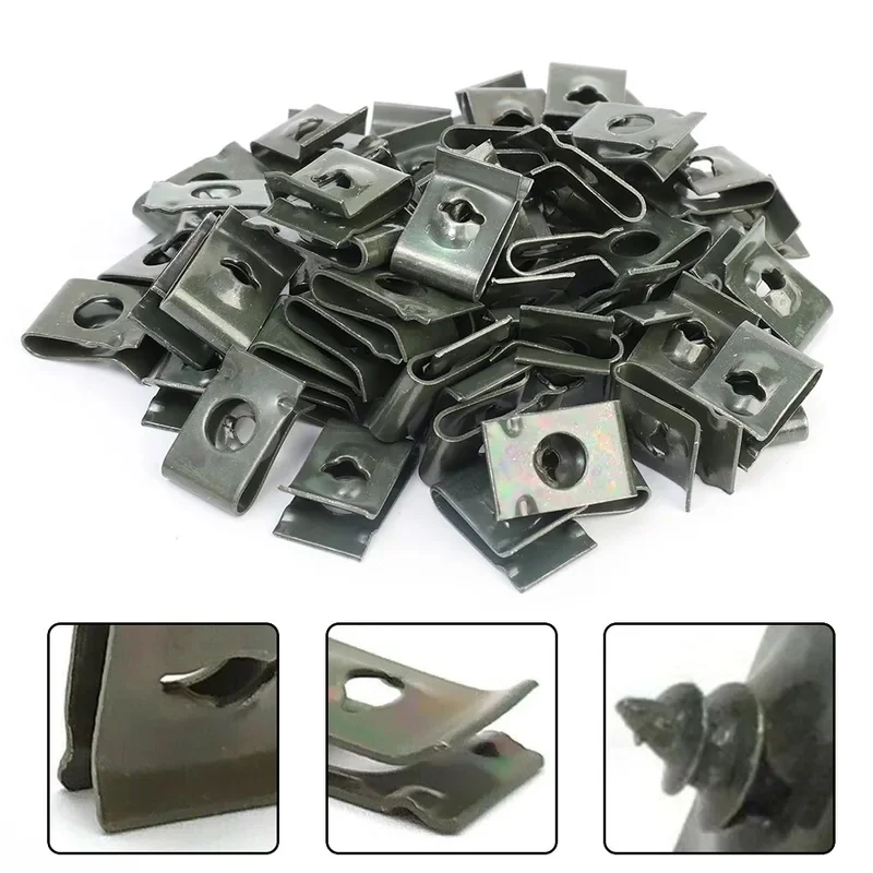 10-60pcs Car Fastener Clip U-Type Metal Screw Clip Tools Motorcycle Undertray Splash Shield Guard Bumper Screw Car Accessories