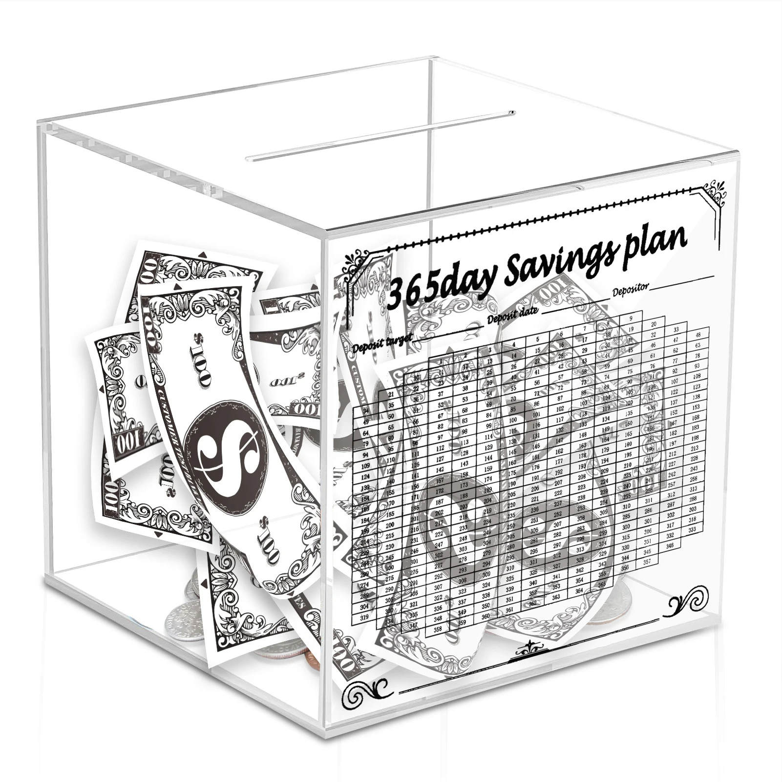 Money Tin Cant Be Opened Acrylic Money Box For Savings Childrens And Adult Cash Piggy Bank 365 Day