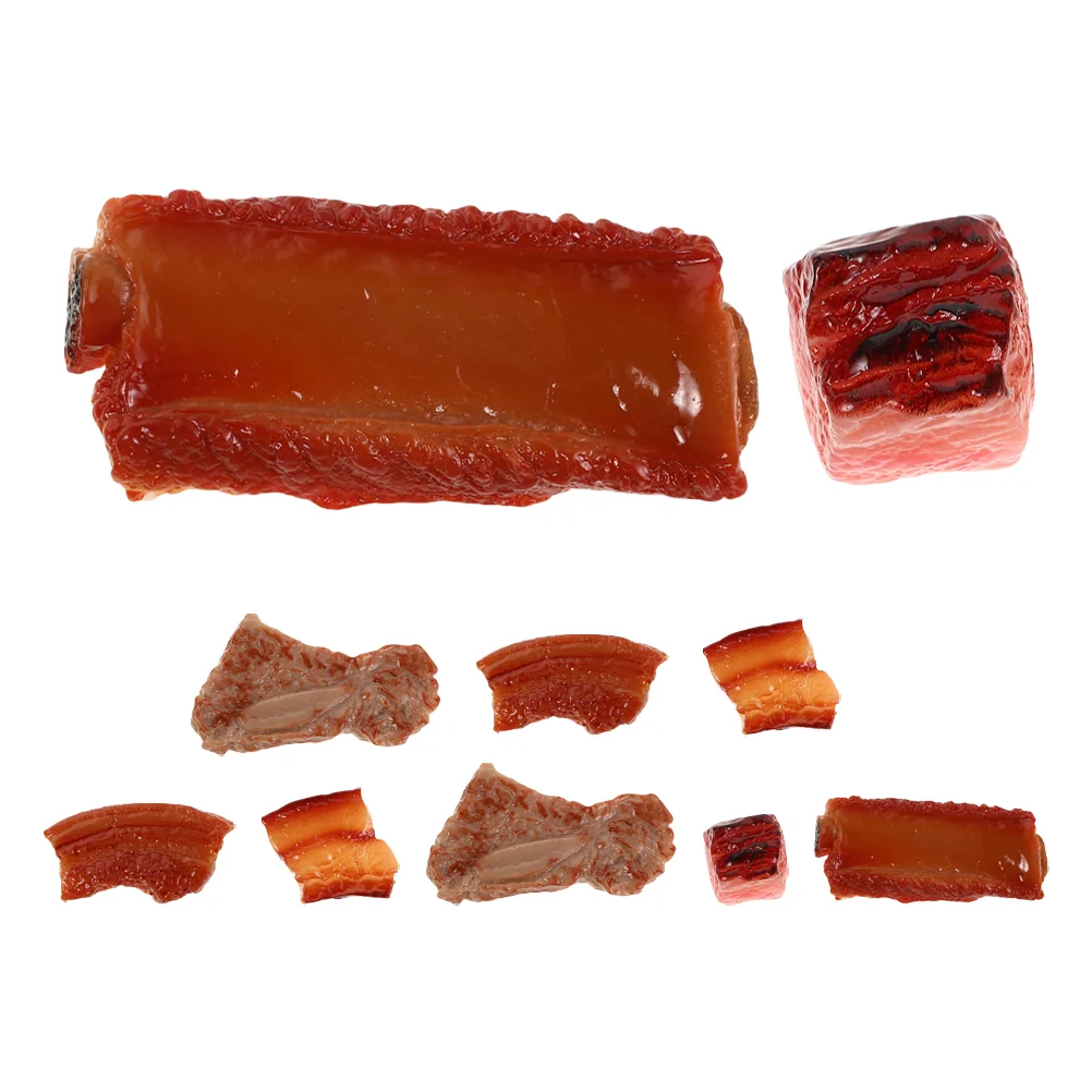 

10 Pcs Barbecue Simulated Ribs Toy Pork Lifelike Fake Meat Model Ornaments Resin Simulation Hanging Prop