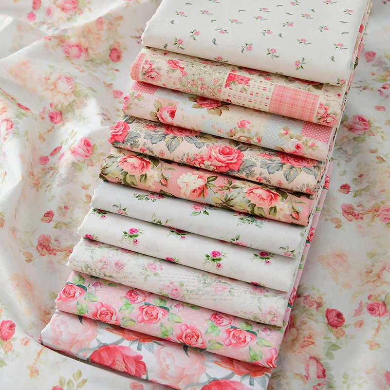 

40s Поплин Хлопок Роза Ткань Хлопок Цифровая печать Ручная работа DIY Чистый хлопок Пасторальный стиль Цветочный на полуметро