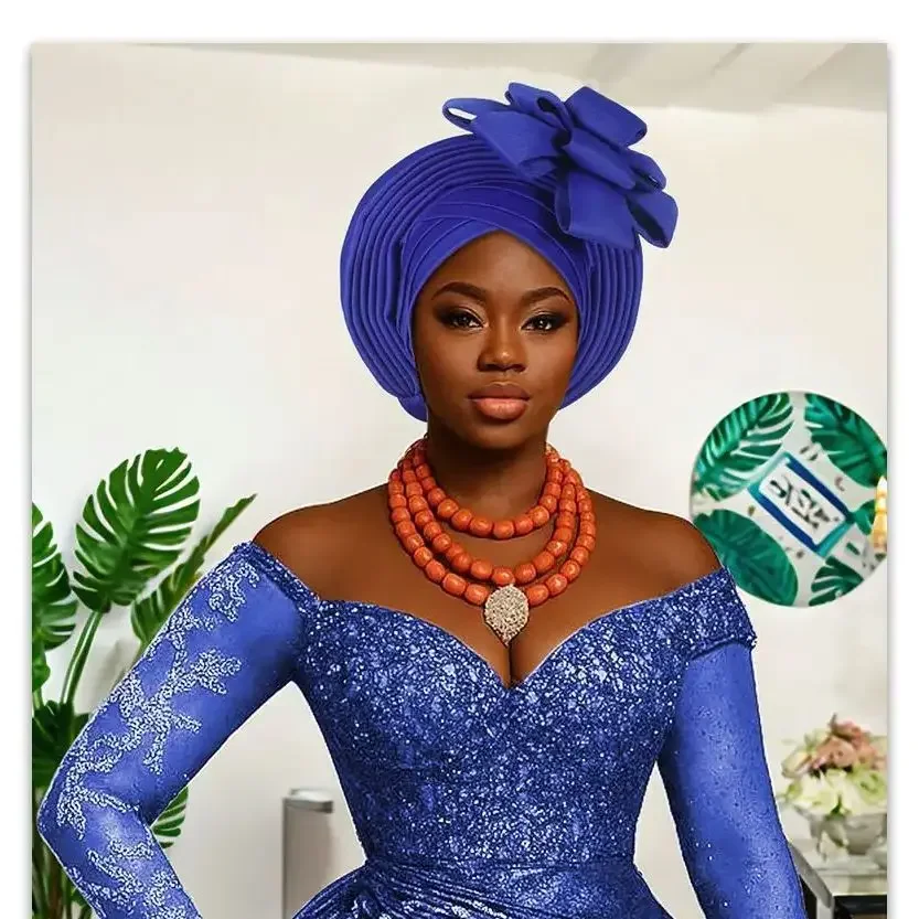 

Новый цветочный тюрбан для женщин, африканские головные уборы Auto Gele, нигерийская свадебная вечеринка, мусульманский хиджаб, капот, повязка на голову, шарф, шляпа