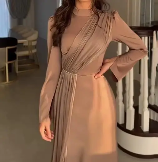 

Womens Dresses 2025 Spring Autumn New French Fashionable Elegant Round Neck Long Sleeve Lace Up Back Slim Fit Long Dress