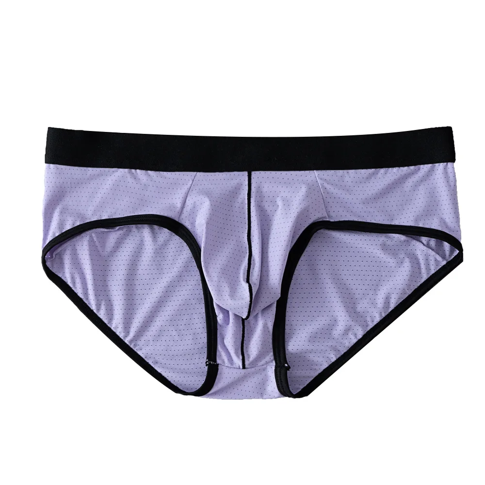 Men Nylon Mesh Briefs, Contrast Black Trim Mid‑rise Breathable U‑pouch Male Triangle Underwear