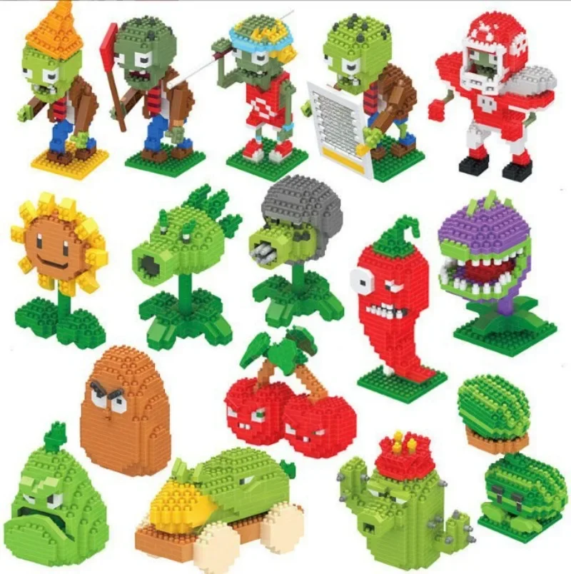 Plantas vs zumbis blocos dos desenhos animados mini bloco de construção peashooter sunflower chomper montar modelo de ação boneca setbuilding block