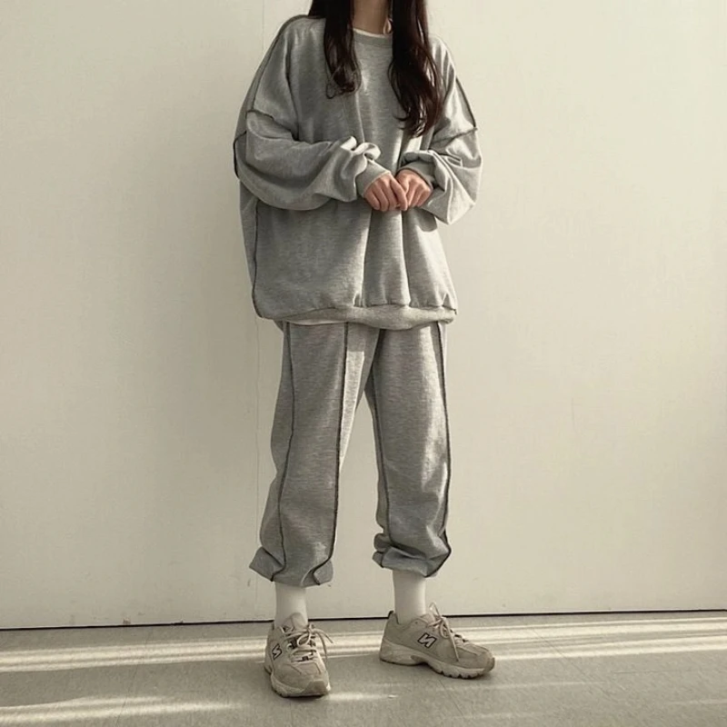 100% Cotton Set Women's Long Sleeved Long Pants Two-piece Set Korean Version Autumn and Winter Fashion Casual Set