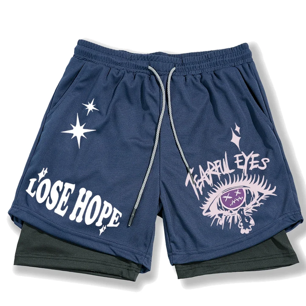 الرجال السراويل الرياضية المضغوطة طبقة مزدوجة 2 في 1 السراويل تشغيل عيون سريعة الجافة تنفس سراويل قصيرة الذكور الصيف الشارع الشهير #5