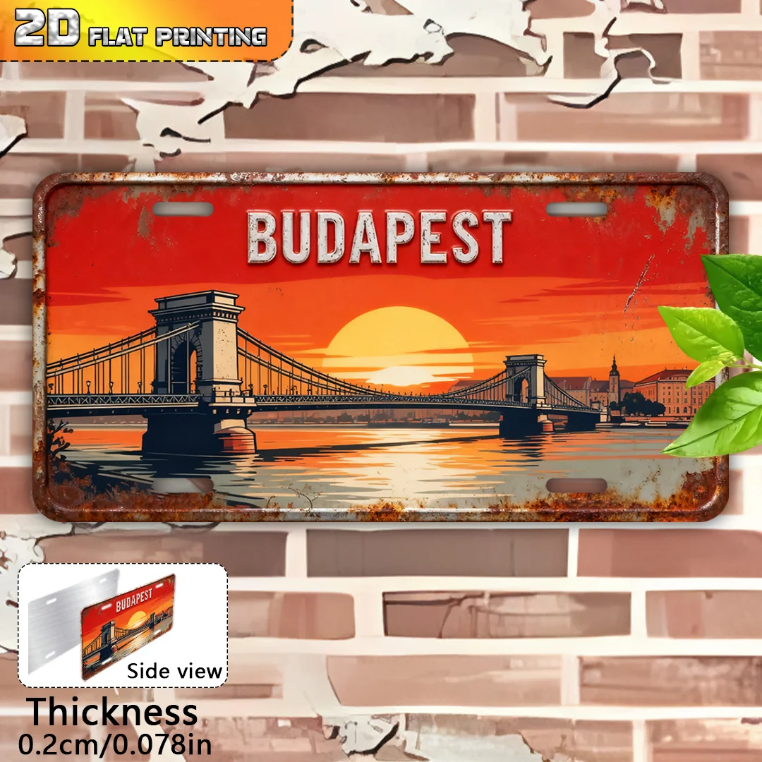 Budapest Hungary Vintage Metal Wall Art Sign 2D Flat Széchenyi Chain Bridge Replica 6x12 Inch Hungarian Landmark Plaque