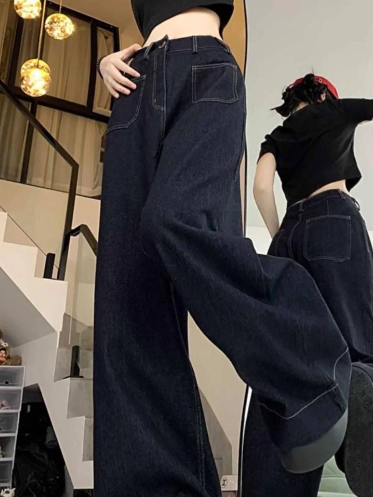 

Джинсы женские больших размеров в американском ретро-стиле, широкие, свободные, прямые, в пол, с высокой талией, скрывающие бедра, стройнящие