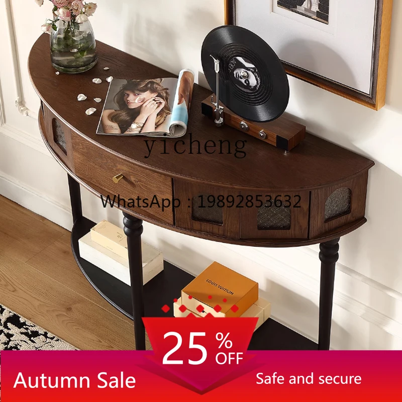 

solid wood entrance table, home storage entrance platform is opposite the door, table against the wall, end of the corridor