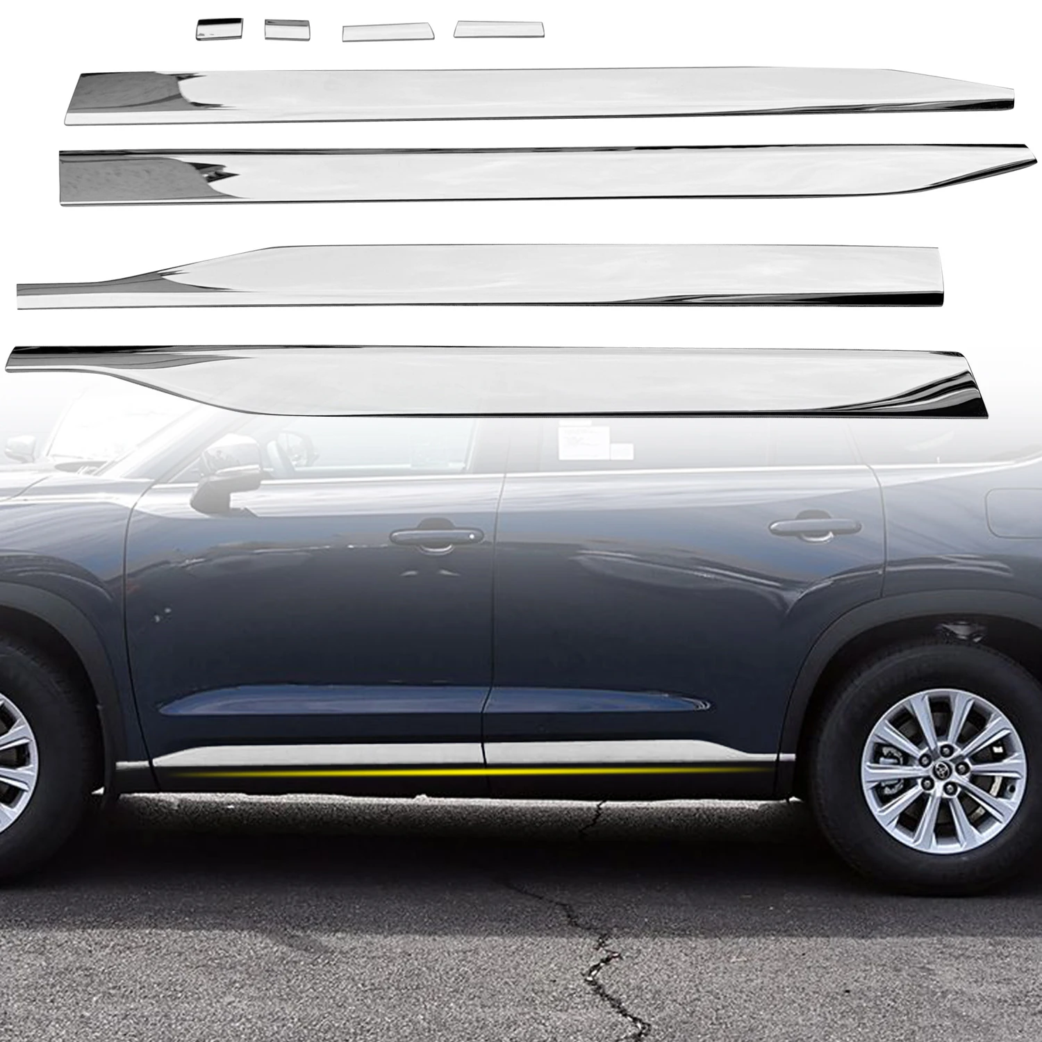 

For Toyota Grand Highlander 2023 2024 Car Accessories Stainless Steel Chrome Side Door Body Molding Cover Trim 8pcs