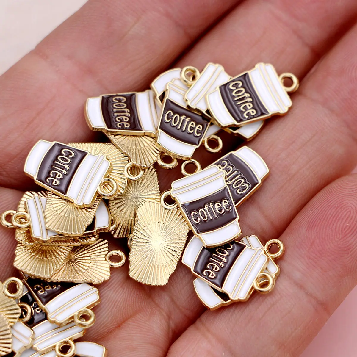 20pcs Enamel Coffee Cup Charms Gold Plated Coffee Pendants For Making Jewelry Creative Gift - 36 - Image 4