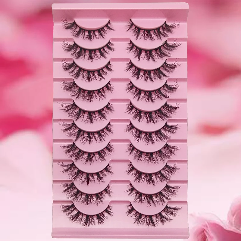 10 pares de caudas de olhos voadores inclinadas, olhos de mangueira estendidos, ondulação natural integrada e cílios postiços fofos