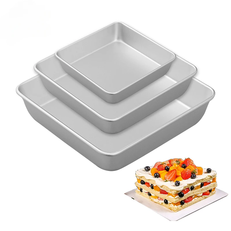 4/6/8Inch Square Cake Tins 3 Layers  Angel Food Cake Pan Aluminum Square Baking Pans Baking Mold