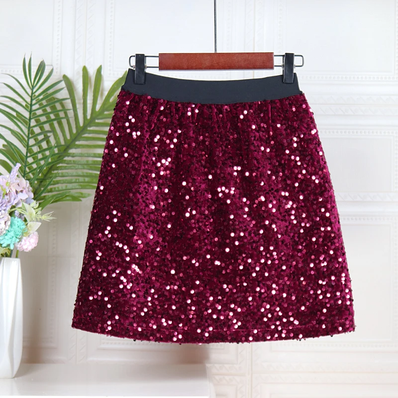 Glitter Velvet Skirt High Waist Slimming Sheath Beautiful Skirt Women's Autumn Winter New Heavy Industry A-line Kawaii Skirts