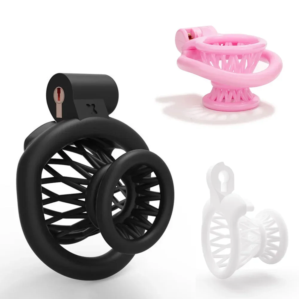 ABS Negative Chastity Cage for Men Lightweight Small Sissy Cock Lock with 4 Size Penis Rings Lock Device Adults Toys BDSM Shop