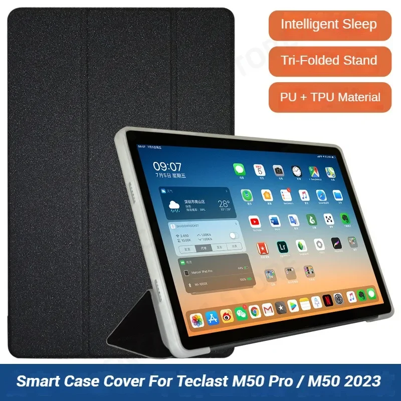 

Трехскладная подставка Funda для Teclast M50S M50HD M50 Pro, чехол Smart Sleep/Wake 10,1 дюйма, планшетный ПК, чехол из искусственной кожи с задней панелью из ТПУ