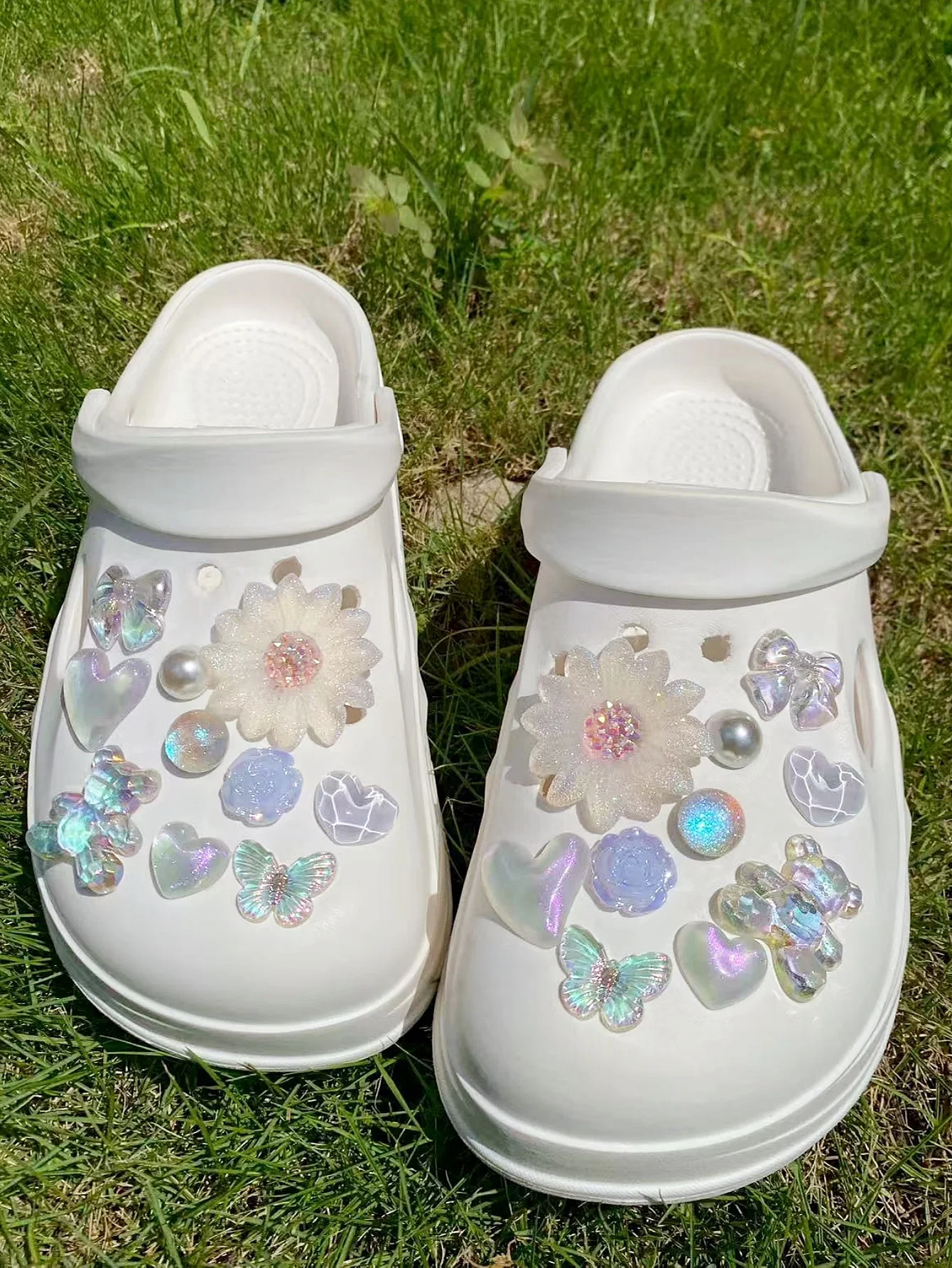 20 زهرة بيضاء، دب، قوس، تموج الماء، فراشة، لؤلؤ ABS، إبزيم حذاء دائري مطرز، ديكورات ذاتية الصنع، شو متعدد الوظائف #3