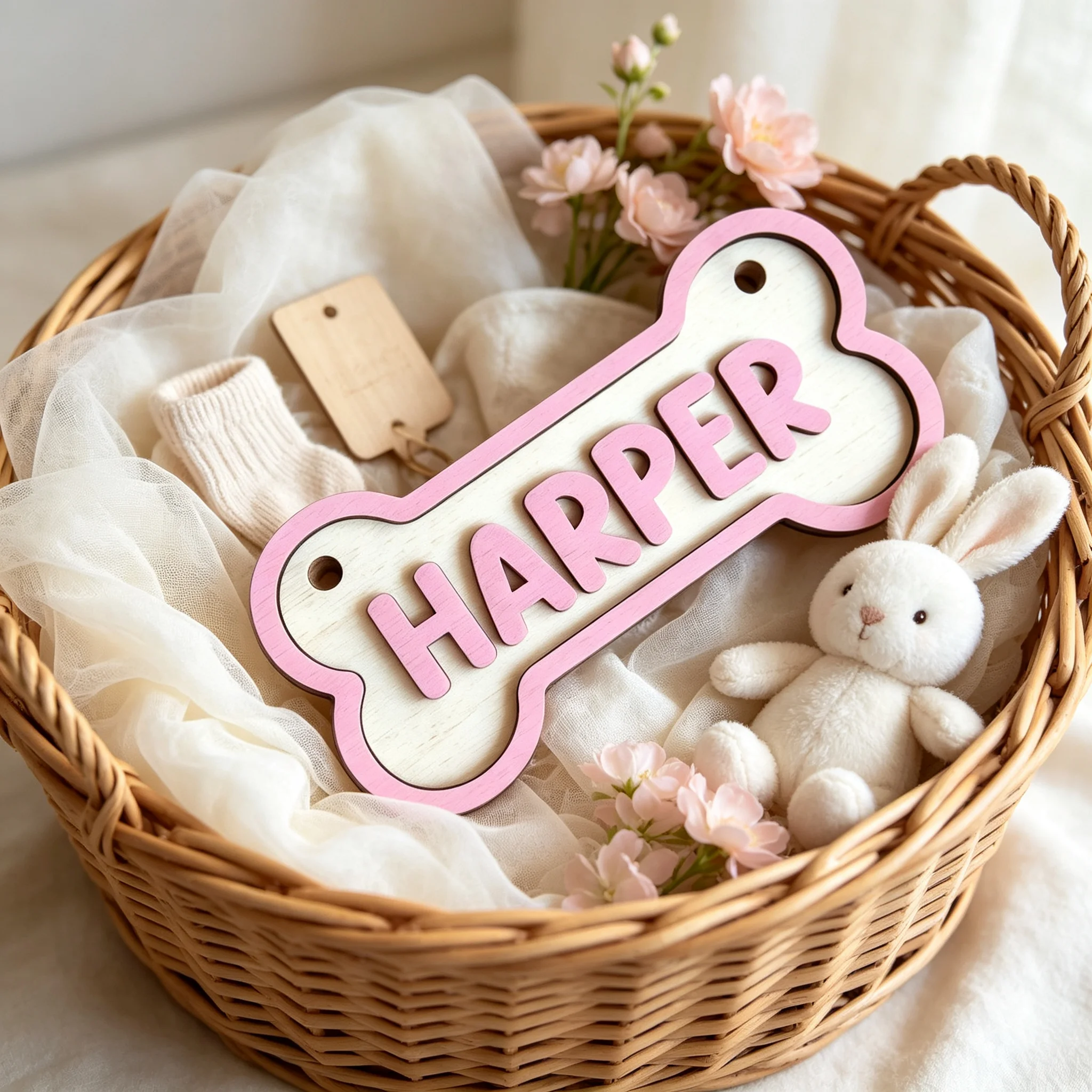 1Pc Custom Cute Dog Bones Wooden Name Plaque,Home Kids Room Nursery Bedroom Wall Door Decor,DIY Paintable,Birthday Wedding Gift