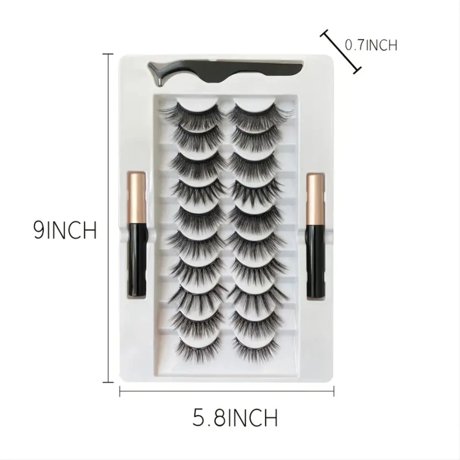 Cils magnétiques 3D en faux vison moelleux et doux - Lot de 10 paires avec eye-liner magnétique et pince à épiler pour un œil de chat naturellement audacieux. Cr