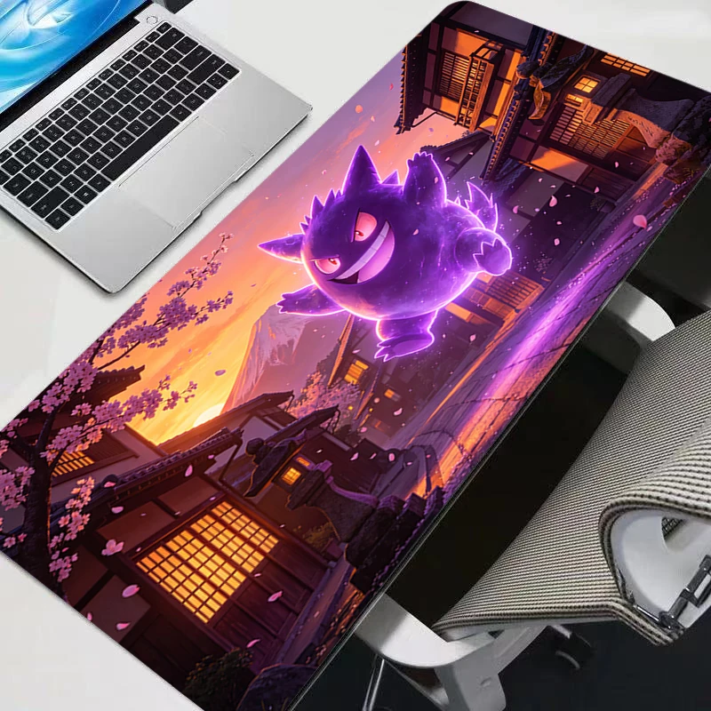 Tapis de souris pour ordinateur, tapis de souris de jeu, grand tapis de souris, tapis de clavier pour gamer, tapis de bureau PC Gengar Pikachu Sakura Pagoda