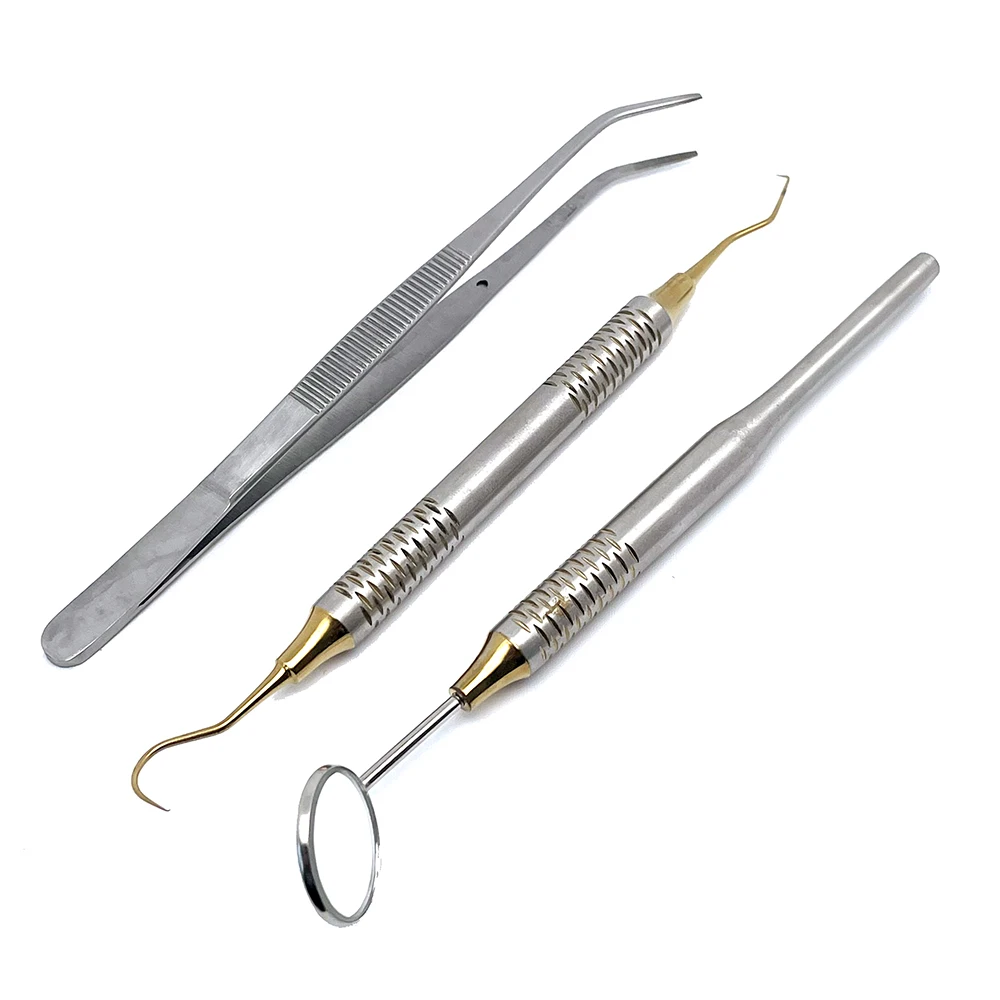 3Pcs/set Dental Stainless Steel Mouth Mirror with Handles and Dental Tartar Scraper Tweezers Oral Probe Sickle Shape