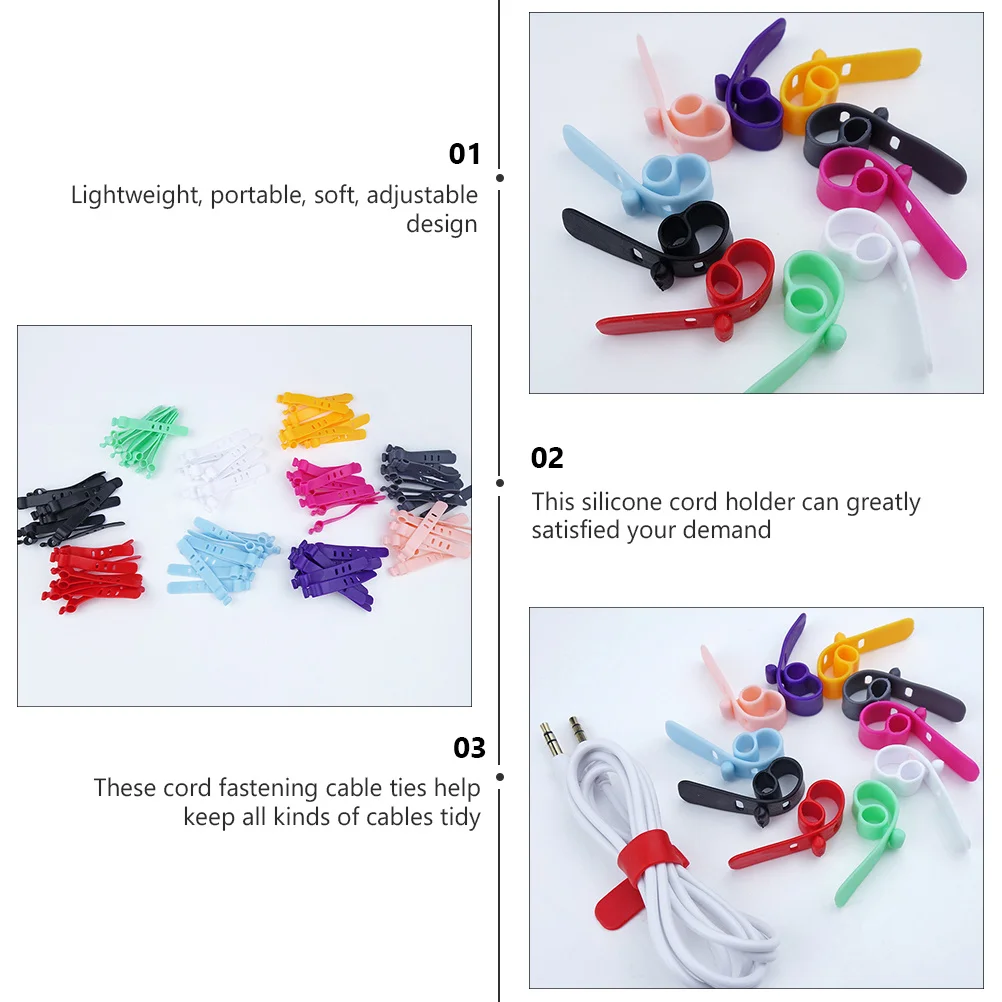 

50Pcs Cable Organizer Cord Keepers Adjustable Silicone Fastening Cable Ties Desktop Wire Management Organizers for Home Office