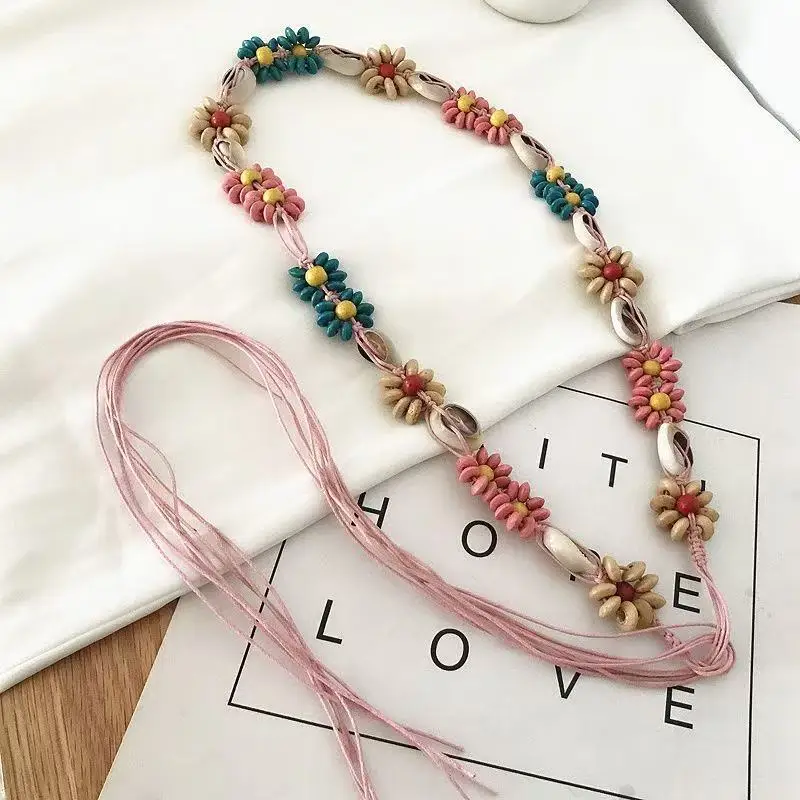 Women Belt Braided Style Woven Tassel Belt Knot Decorated Waist Chain Boho Girls Waist Thin Rope Waistbands Dress Accessories