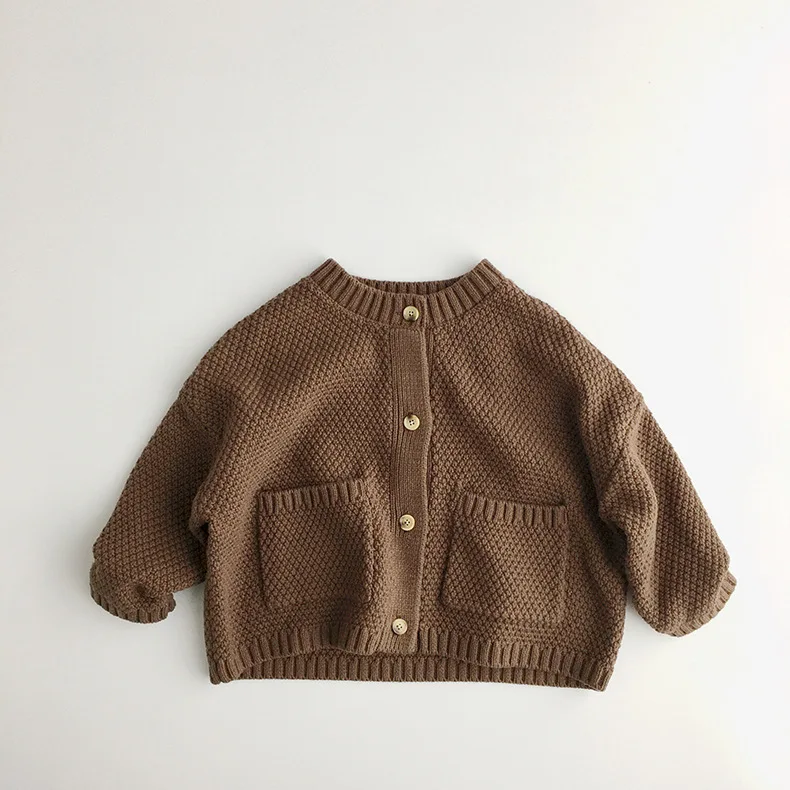 Autumn New Children Long Sleeve Sweater Coat Baby Boys Girls Solid Casual Knitwear Kids Versatile Knitted Cardigan Pocket Jacket