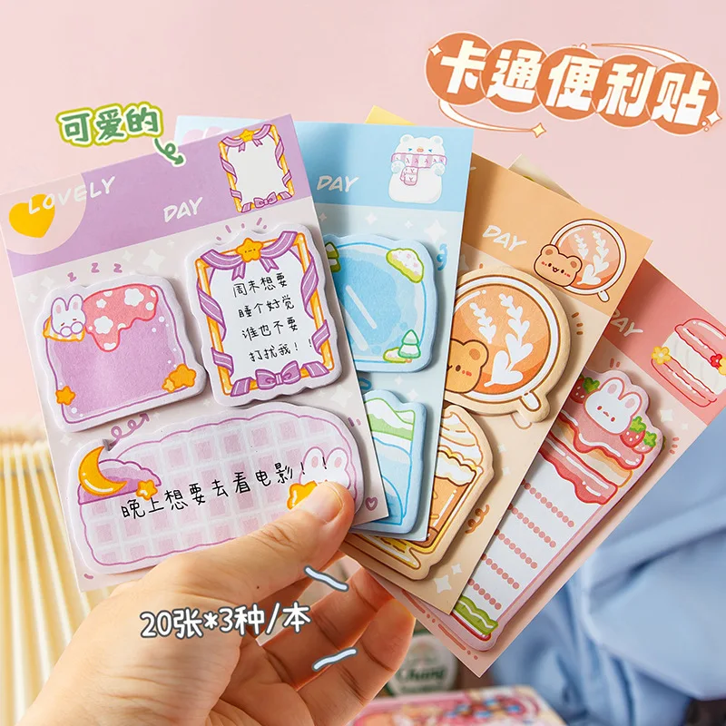 

60 Sheets Kawaii Cartoon Shaped Sticky Notes Cute Animal Memo Pad for Journal & Student Stationery ﻿