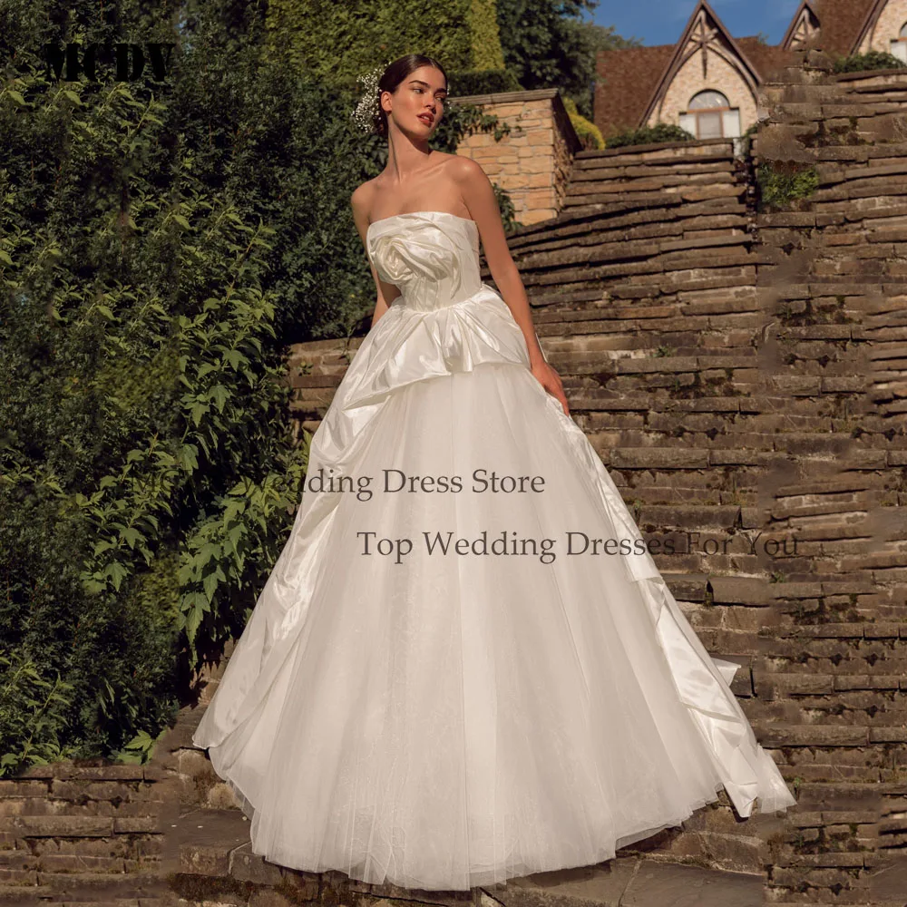 

MCDV Elegant Wedding Dress 2025 Bride Strapless Satin A Line Flowers Shiny Bride Gowns Luxury vestidos de novia Customized