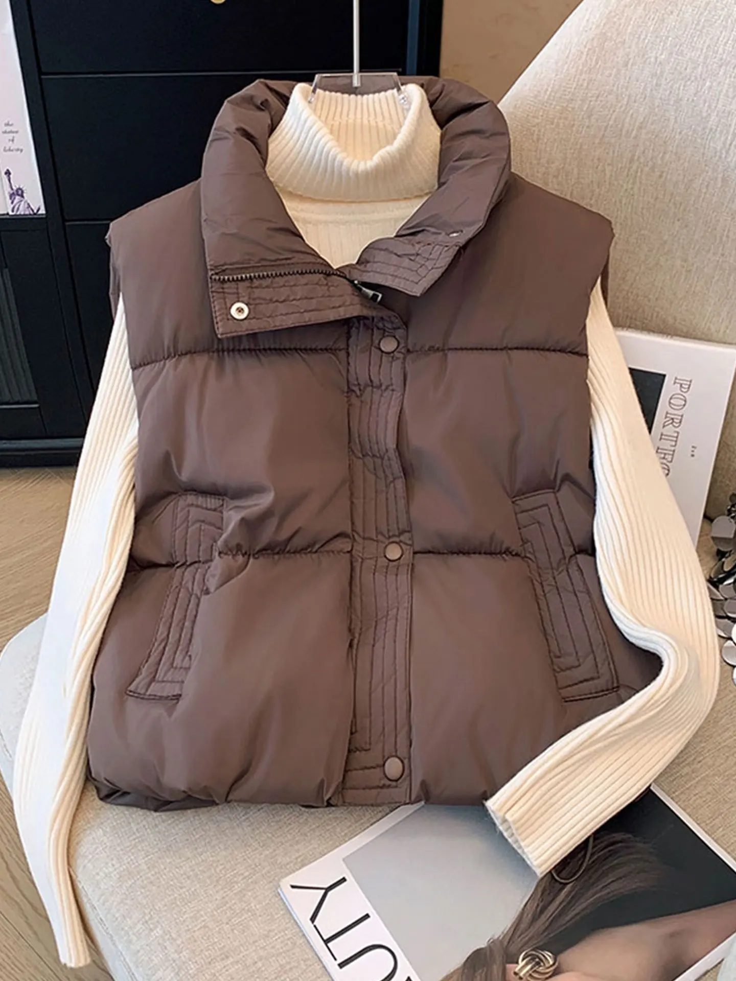 

Модный утепленный хлопковый жилет с воротником-стойкой, свободного кроя, больших размеров, женская зимняя верхняя одежда, легко сочетается с любым стилем, осень-зима