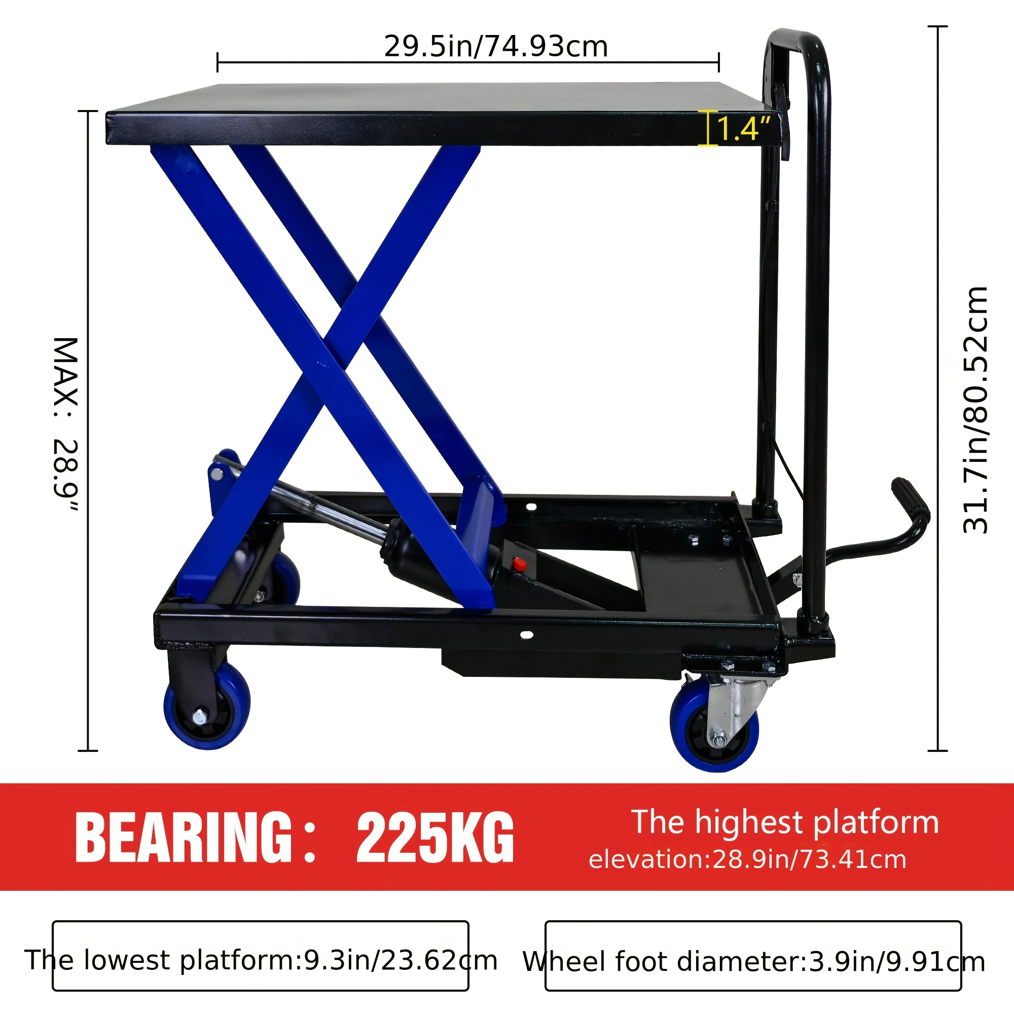 Industrial-grade Hydraulic Lifting Handcart   500-pound Load Capacity Handcart   Height-adjustable Manual Hydraulic Handcart