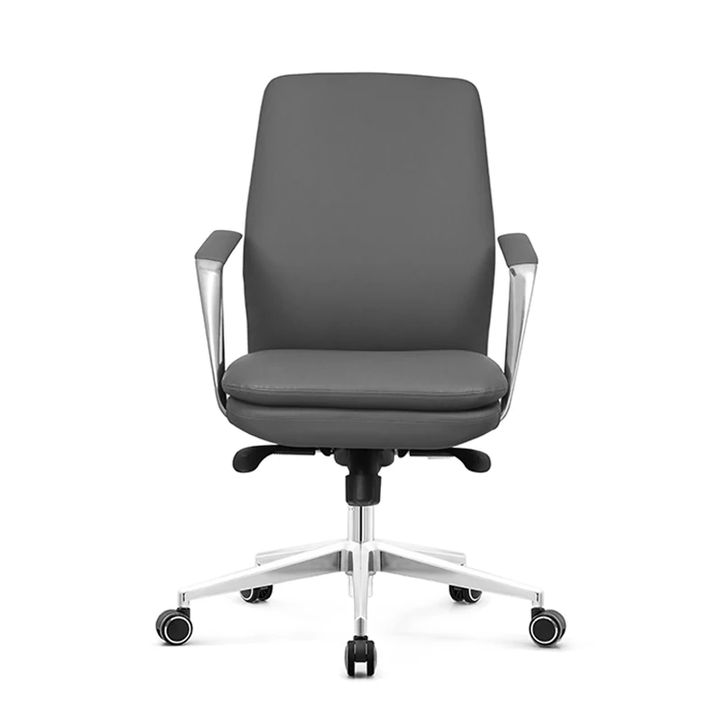 Silla de oficina de cuero PU con respaldo medio de apoyo, asiento acolchado y respaldo, reposabrazos fijos, reduce la fatiga trasera durante mucho tiempo de trabajo