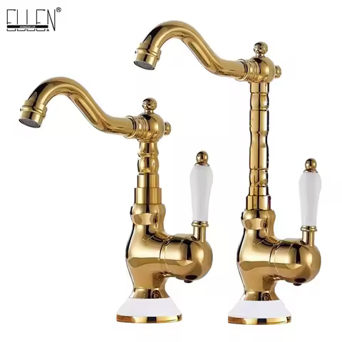 Brass gold bathroom basin sink faucet deck mounted Single handle hot and cold water mix tap Golden faucets Chrome EL2189