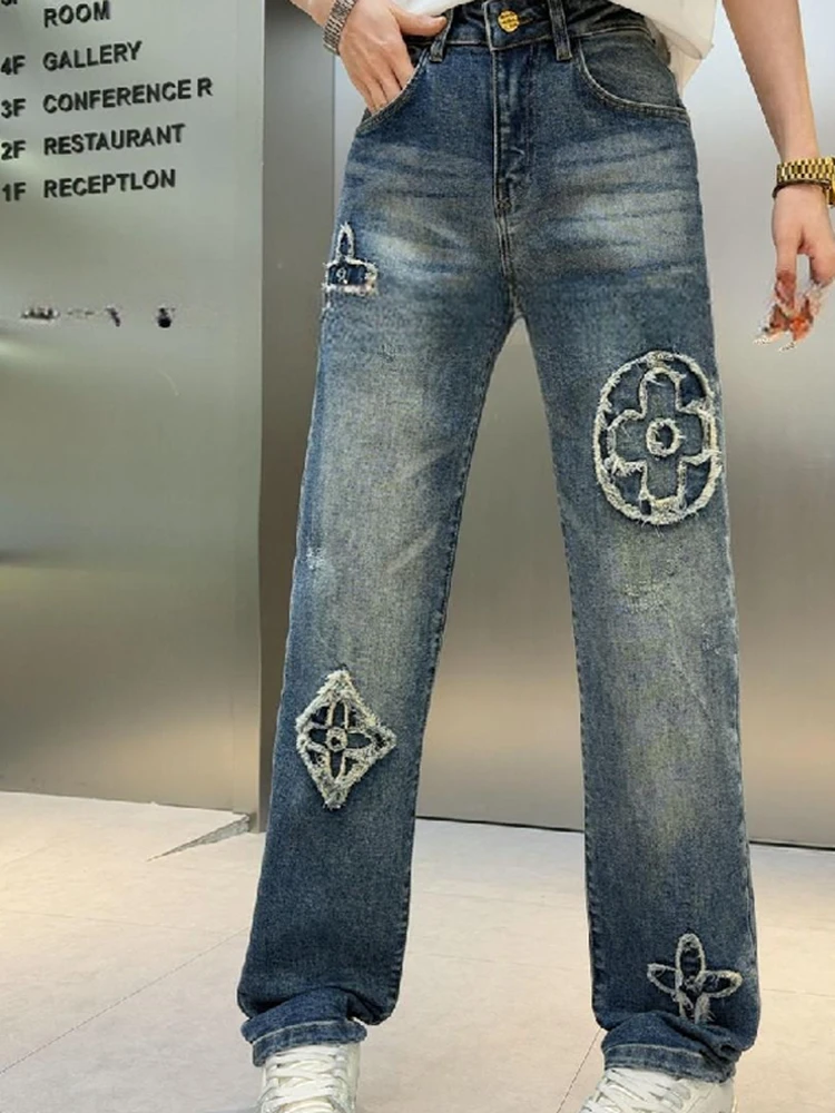 

Retro Embroidered Jeans Men's Loose Straight Leg Waed Casual Long Pants High Quali Spring New Sle Faion Urban Men's J...